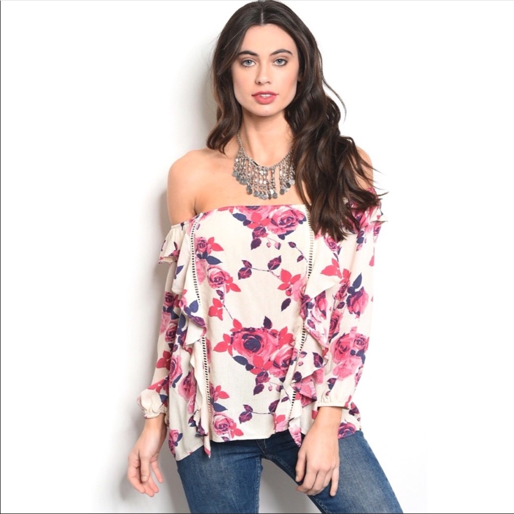 🌸OFF THE SHOULDER TOP WITH RUFFLE DETAIL🌸 - Picture 4 of 7